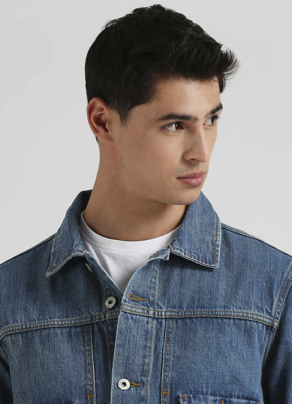 Light Blue Twill Utility Pocket Long Sleeve Trucker Jacket, , large image number 4