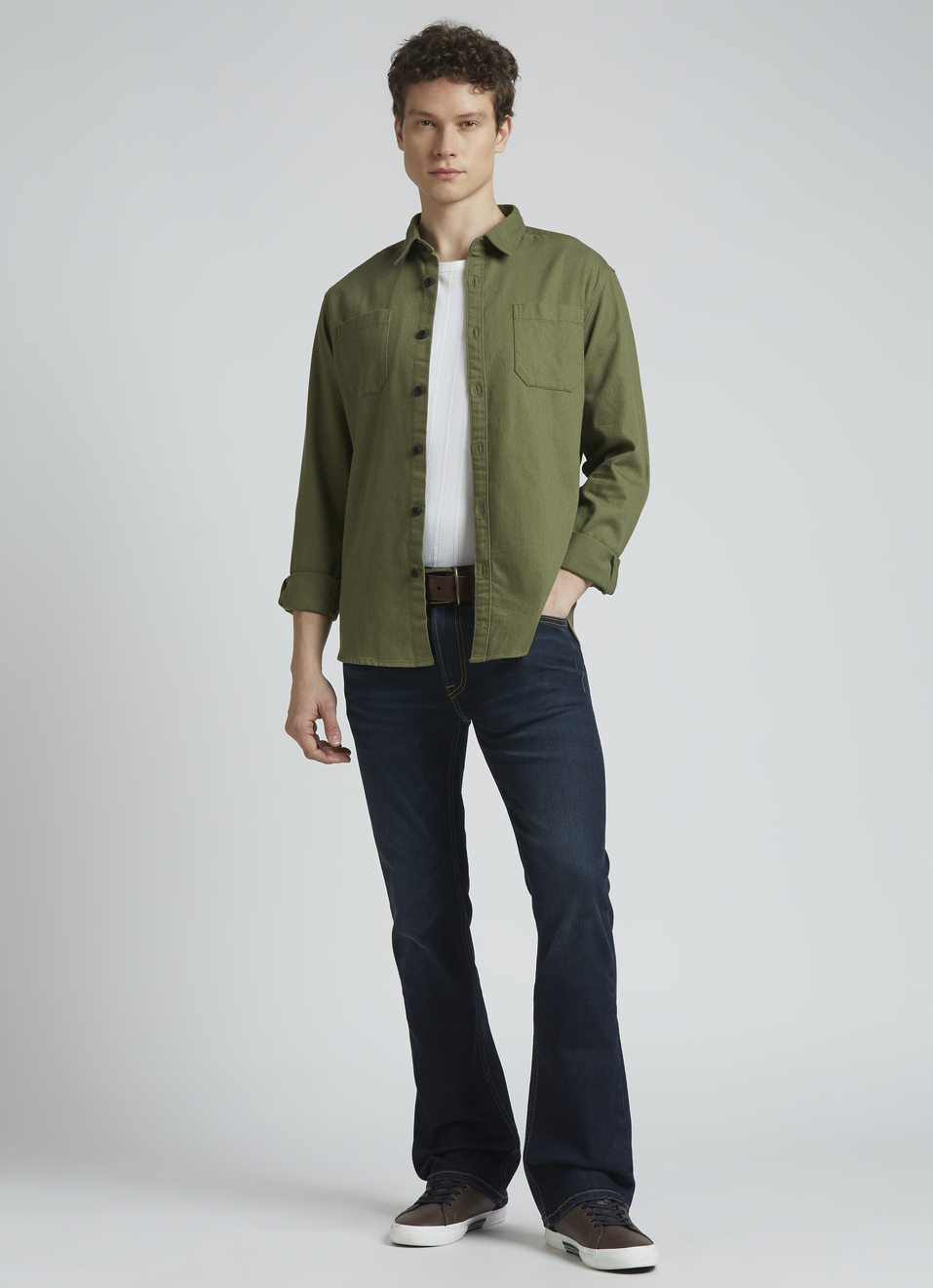 Double Pocket Olive Full Sleeve Shirt, , large image number 5
