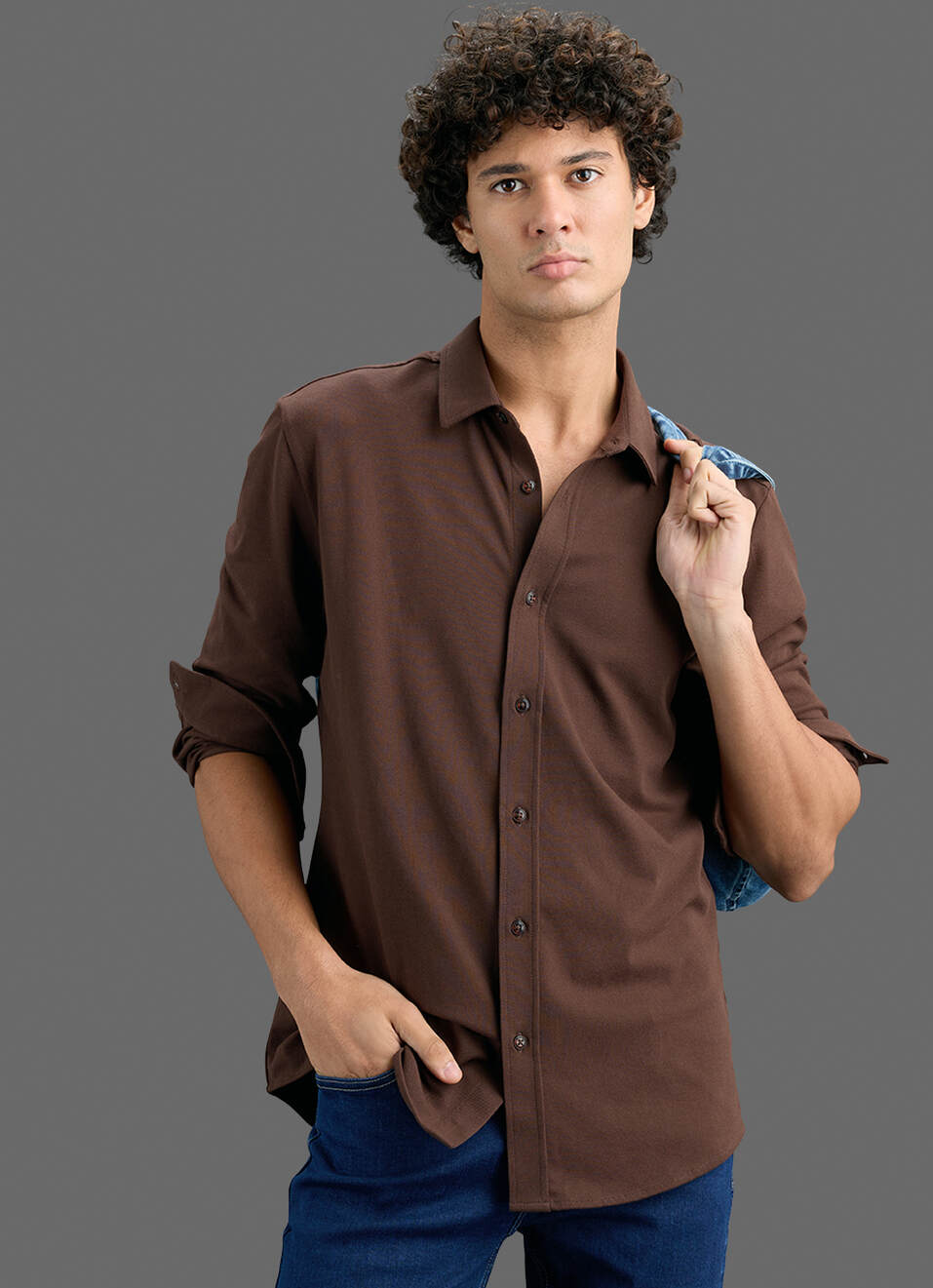 Men Brown Solid Shirt, , large image number 0