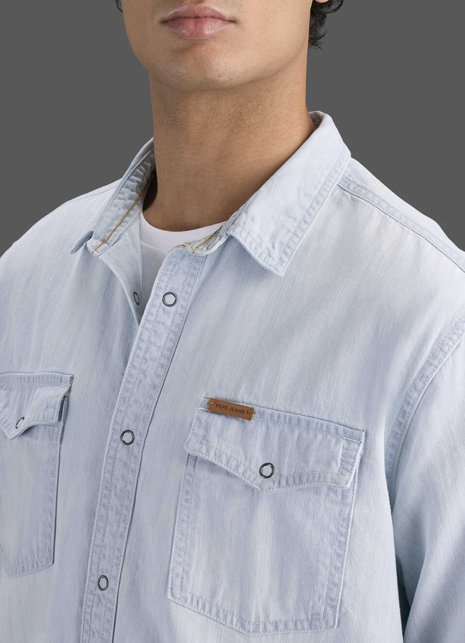 Men Light Blue Denim Long Sleeve Shirt, , large image number 1