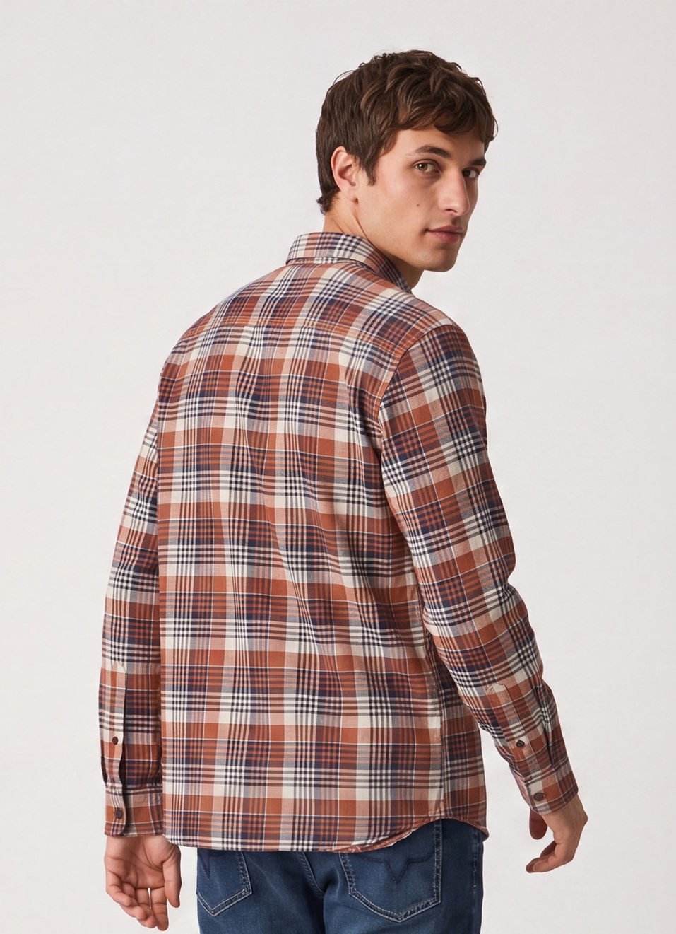 Men Brown Checked Brushed Long Sleeve Shirt, , large image number 2