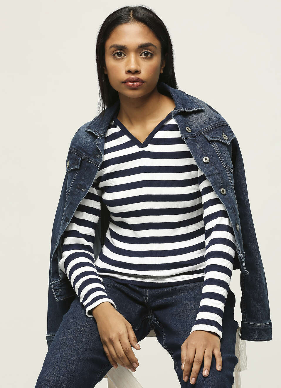 Navy Striped Full Slevee T-shirt, , large image number 5