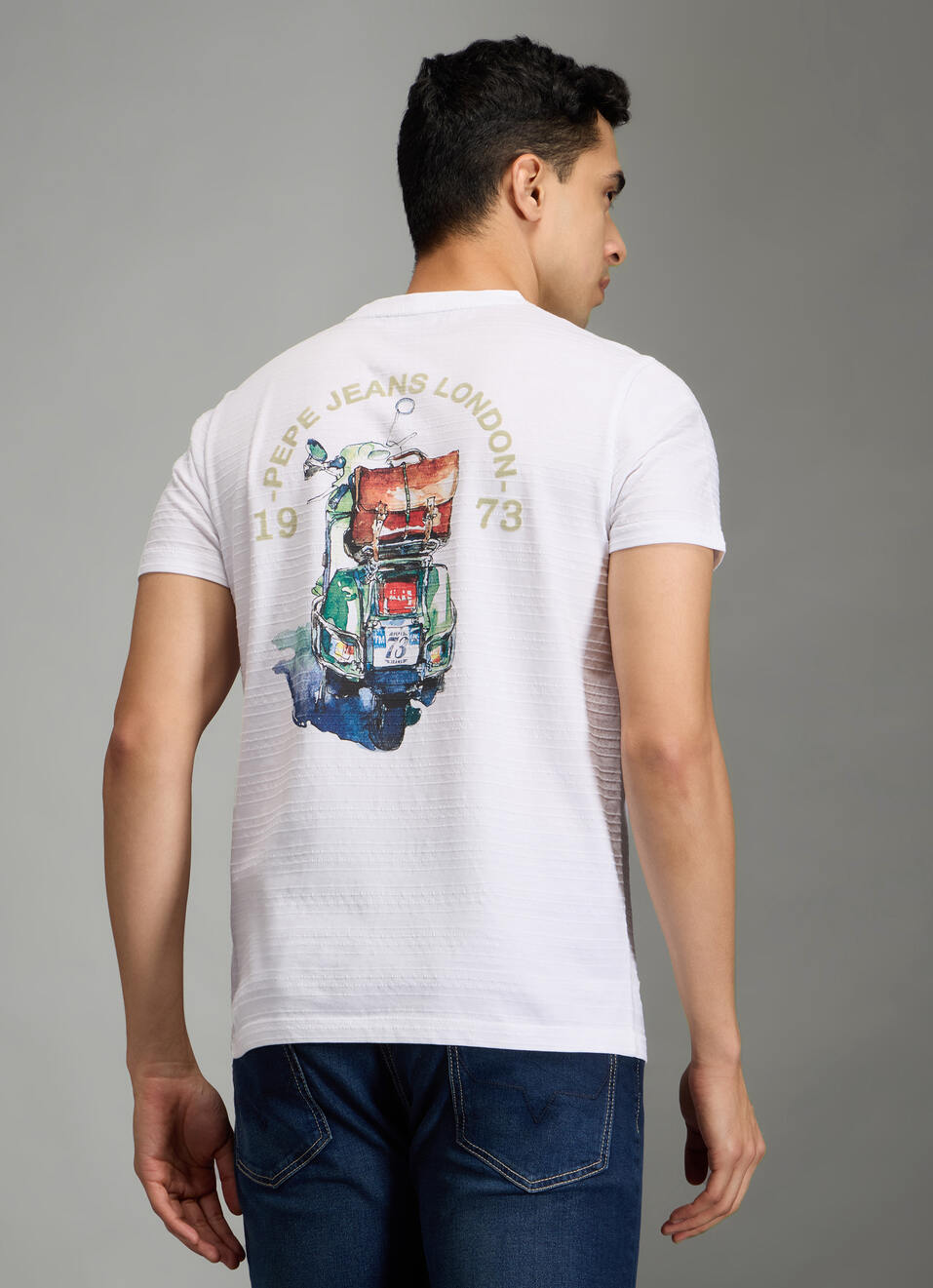 Men White Striped Slim Fit Crew Neck T-shirt, , large image number 6