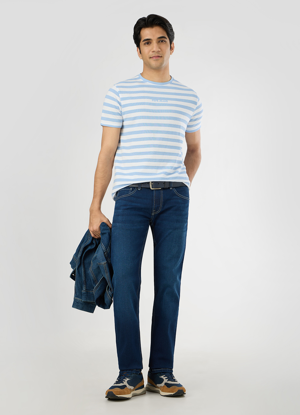 Men Blue Mid Rise Slim Fit Textured Jeans, , large image number 1