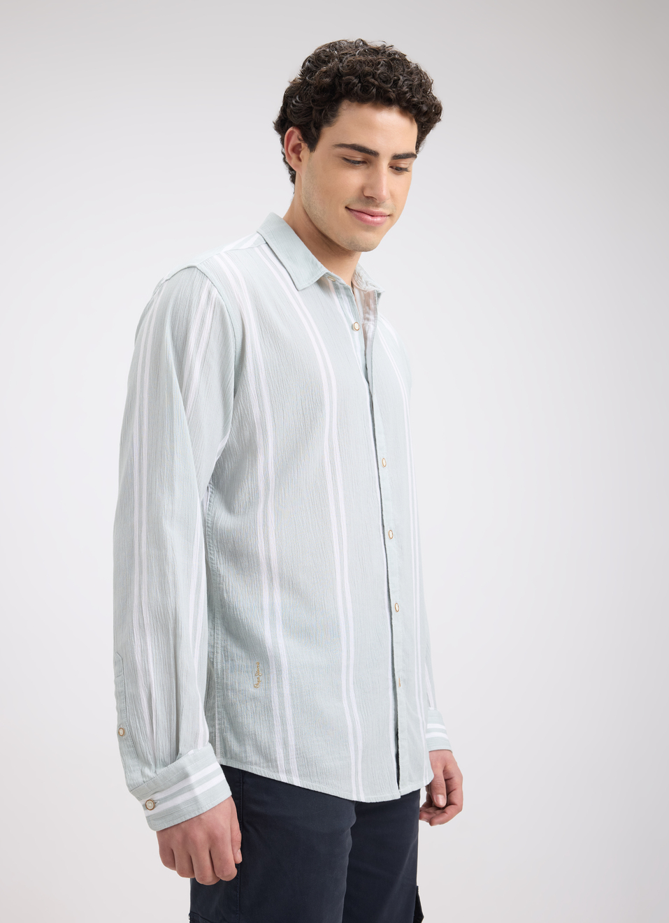 Men Green Stripe Full Sleeve Shirt, , large image number 3