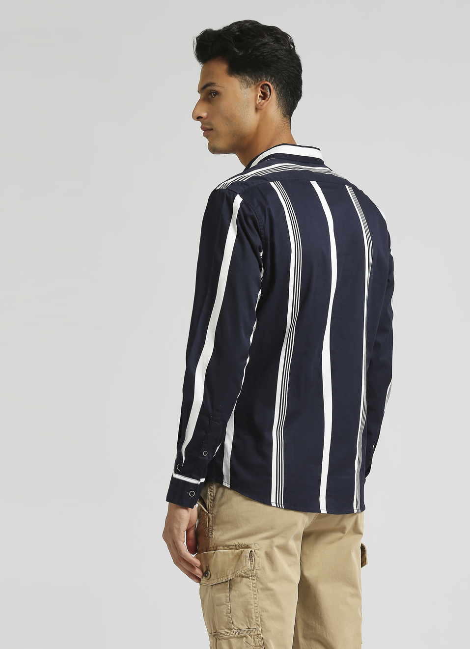 Navy Narrow Stripes Twill Long Sleeve Shirt, , large image number 2