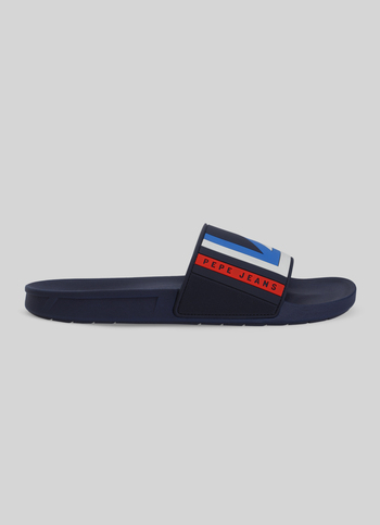 Navy Lightweight Graphic Print Beach Slides