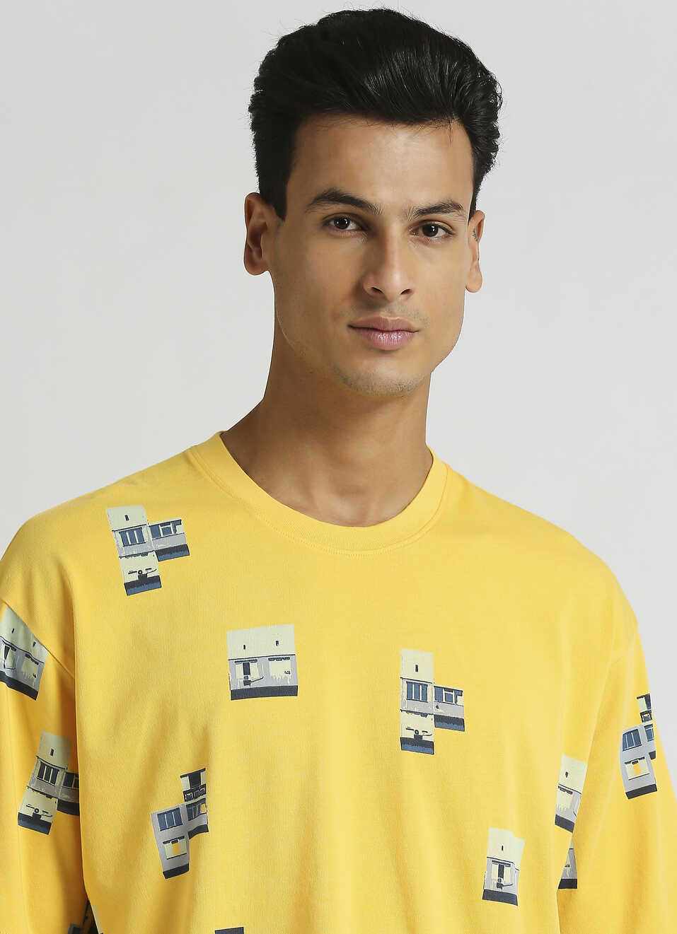 Yellow Graphic Print Oversized Short Sleeve T-shirt, , large image number 4