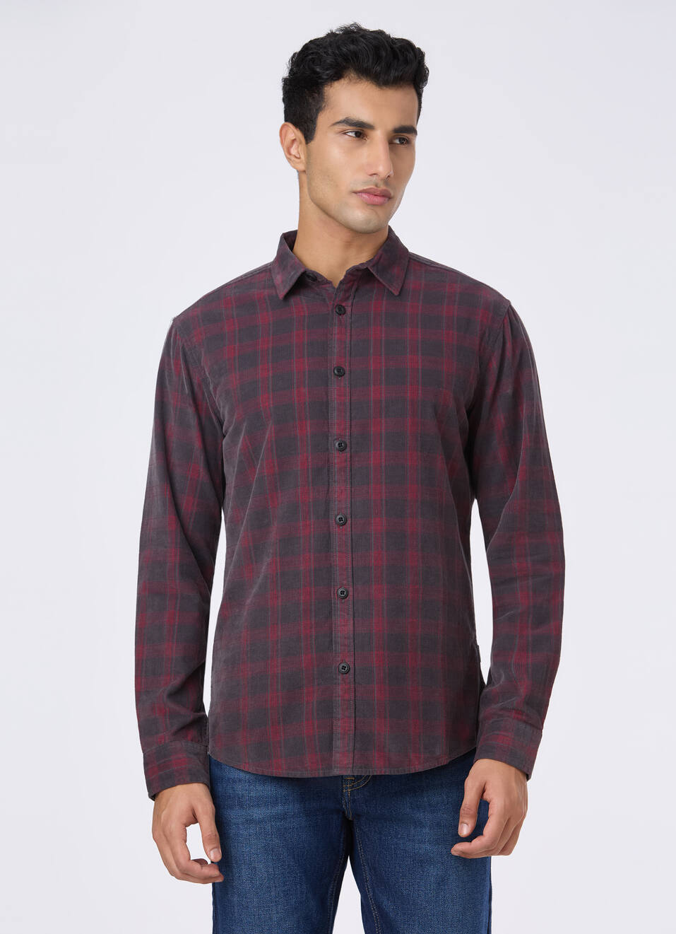Men Charcoal Grey Check Full Sleeve Shirt, , large image number 1