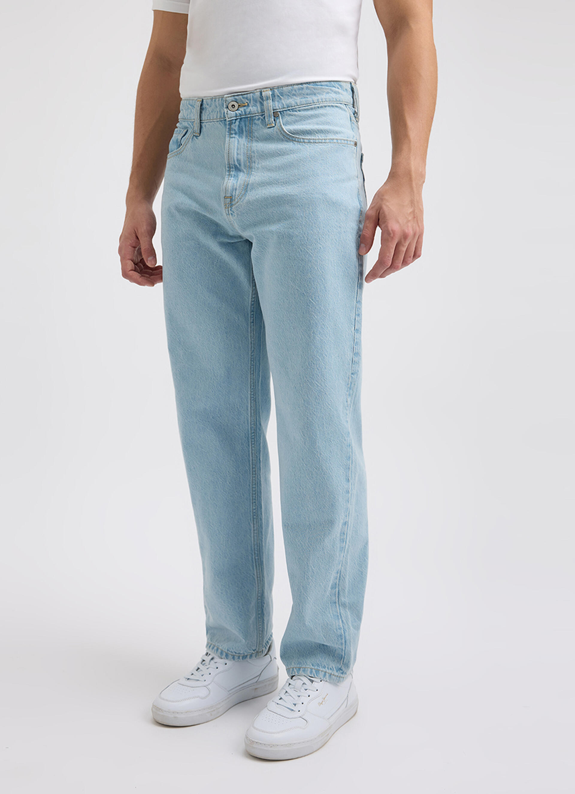Men Blue Relaxed Barrel Fit Mid Rise Jeans , , large image number 8