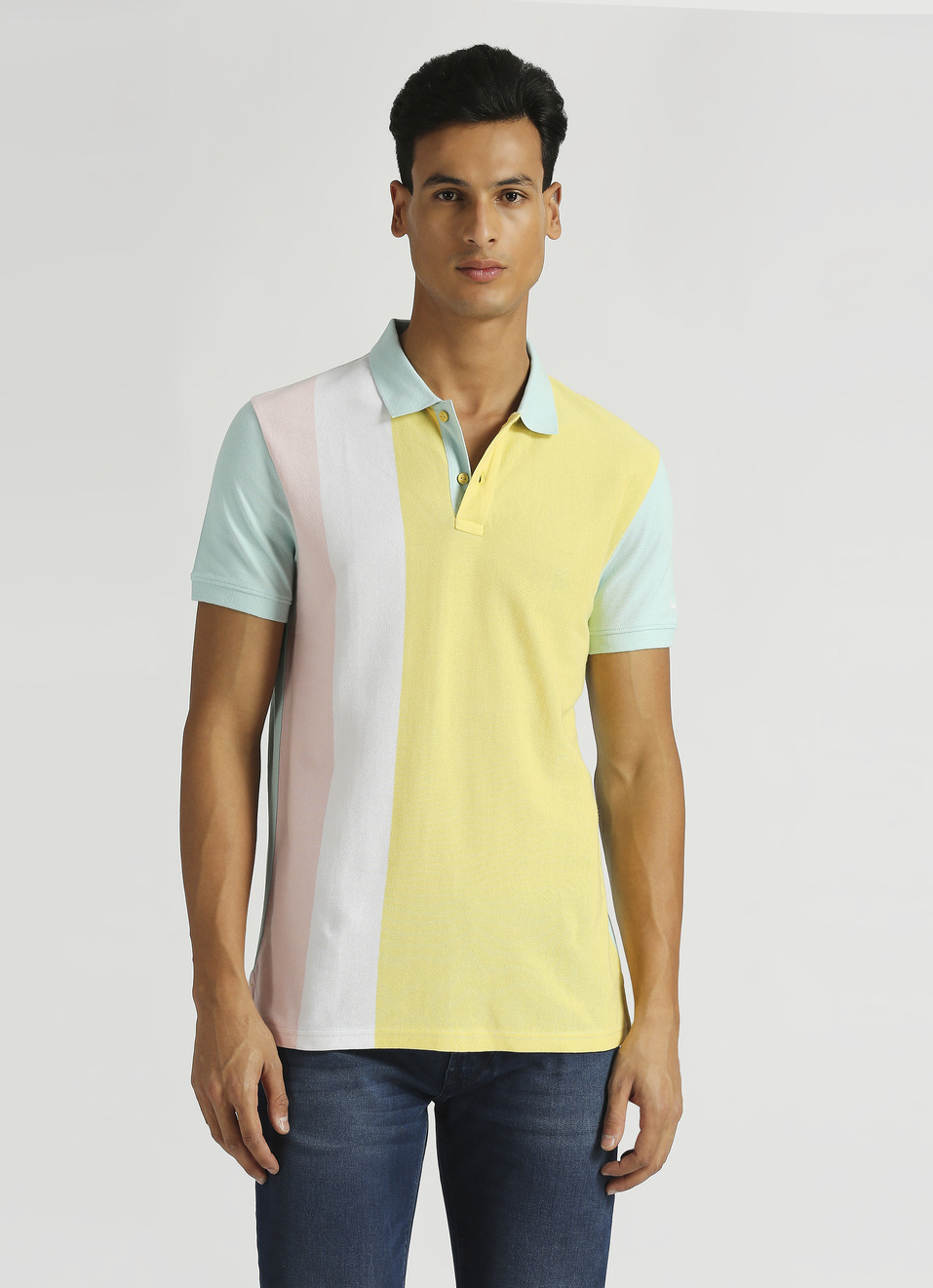 Sea Green Vertical Striper Pique Trendy Short Sleeve Polo, , large image number 1