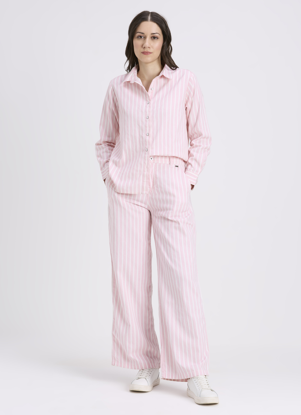 Women Pink Vertical Stripe Full Sleeve Shirt, , large image number 5