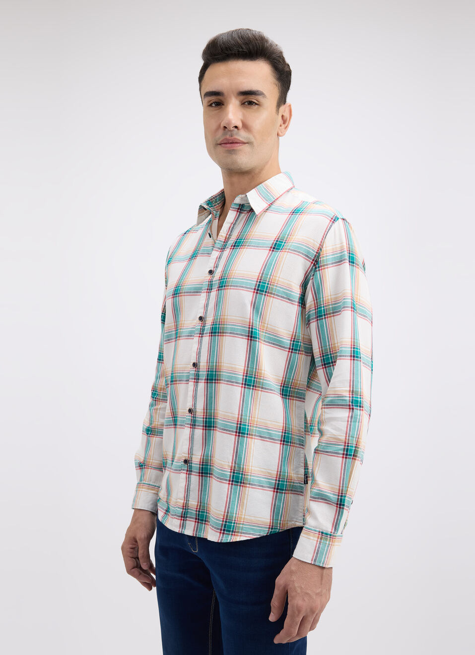 Men Green Check Full Sleeve Shirt, , large image number 3