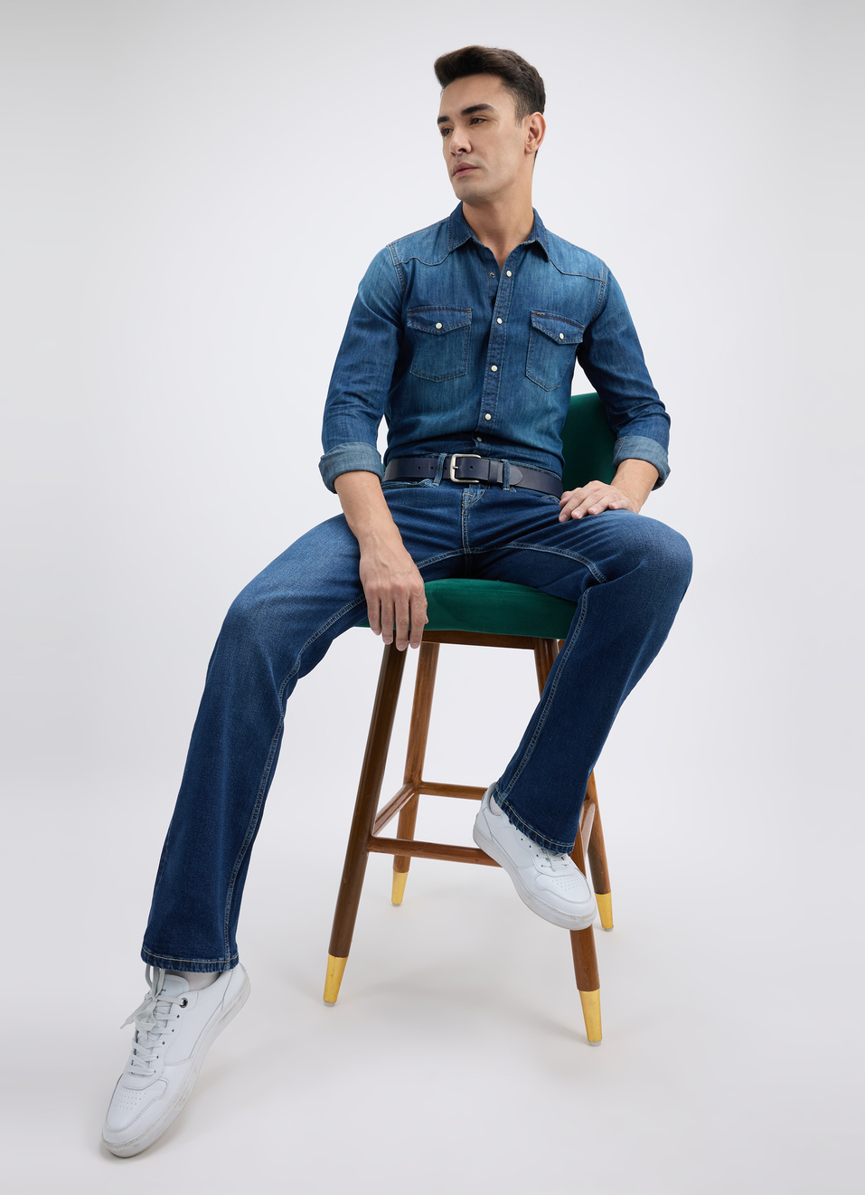 Men Blue Bootcut Fit Mid Rise Jeans , , large image number 5