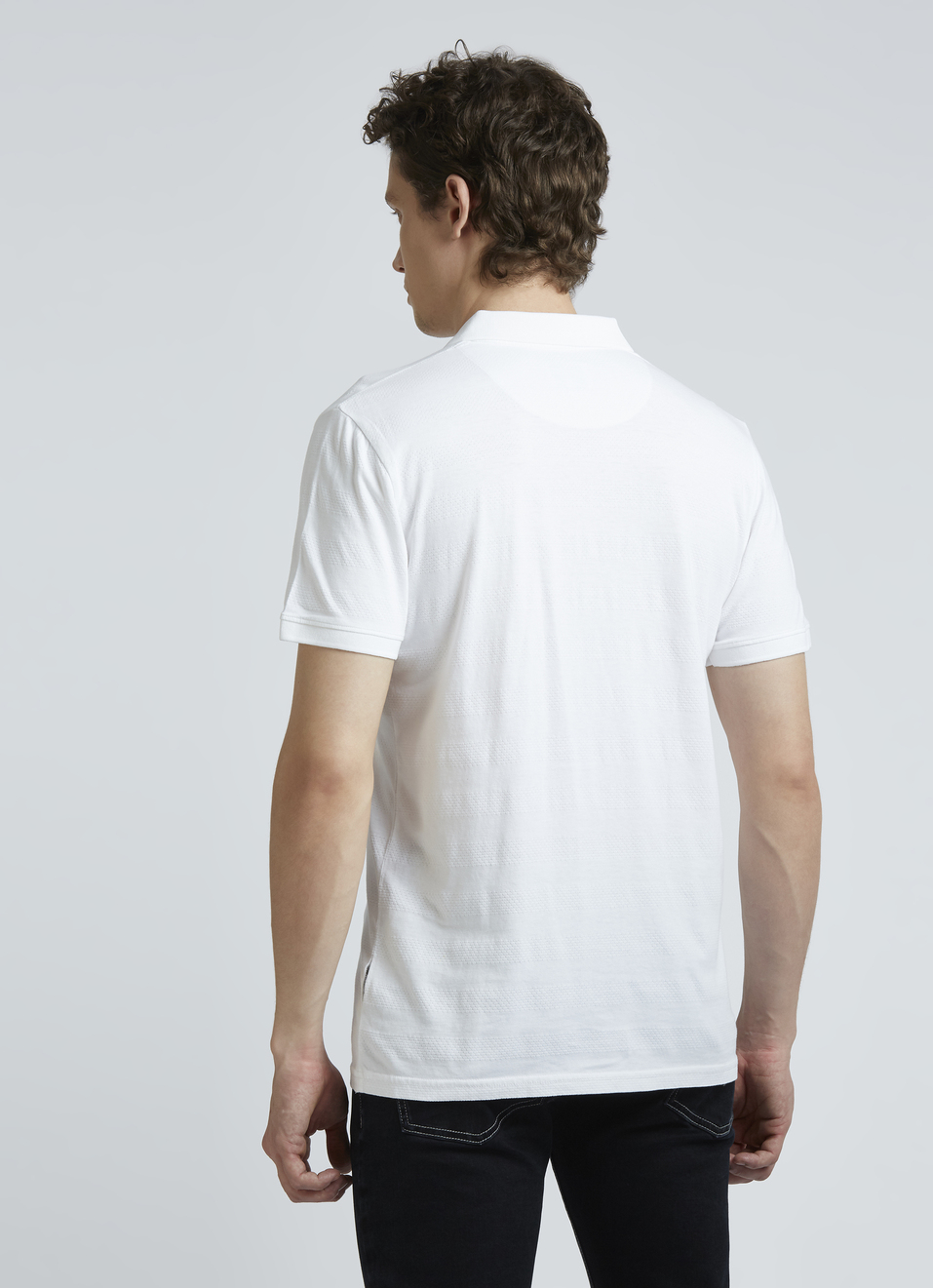 White Stripes Short Sleeve Zipper Polo, , large image number 2