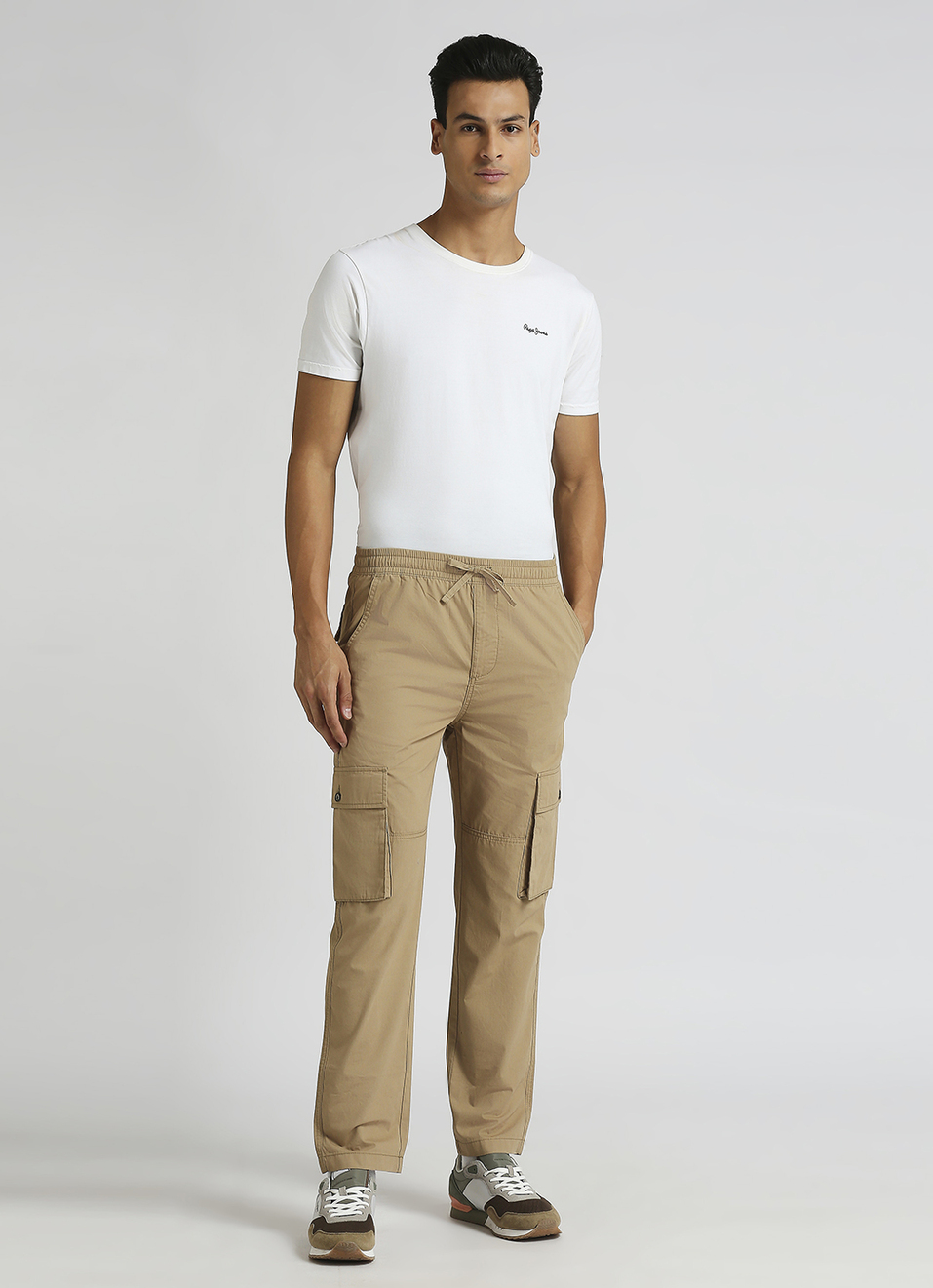 Brown Solid Cargo Pants, , large image number 1
