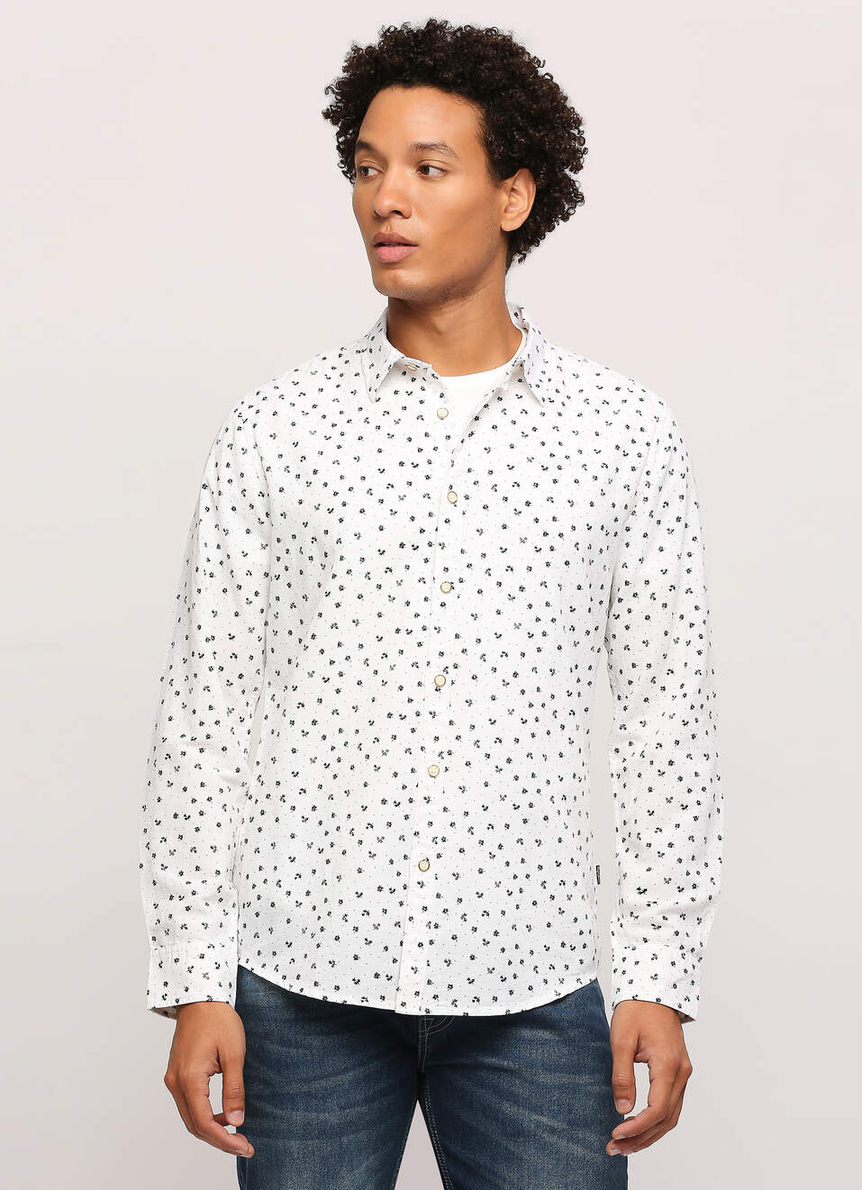 White All Over Printed Long Sleeve Shirt, , large image number 1