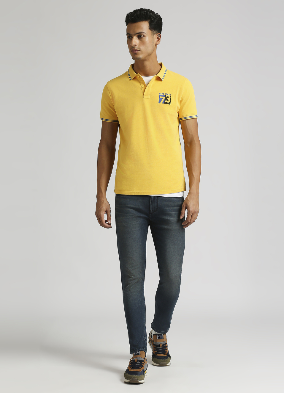 Gold Flock Print Contrast Tipping Detail Polo, , large image number 5