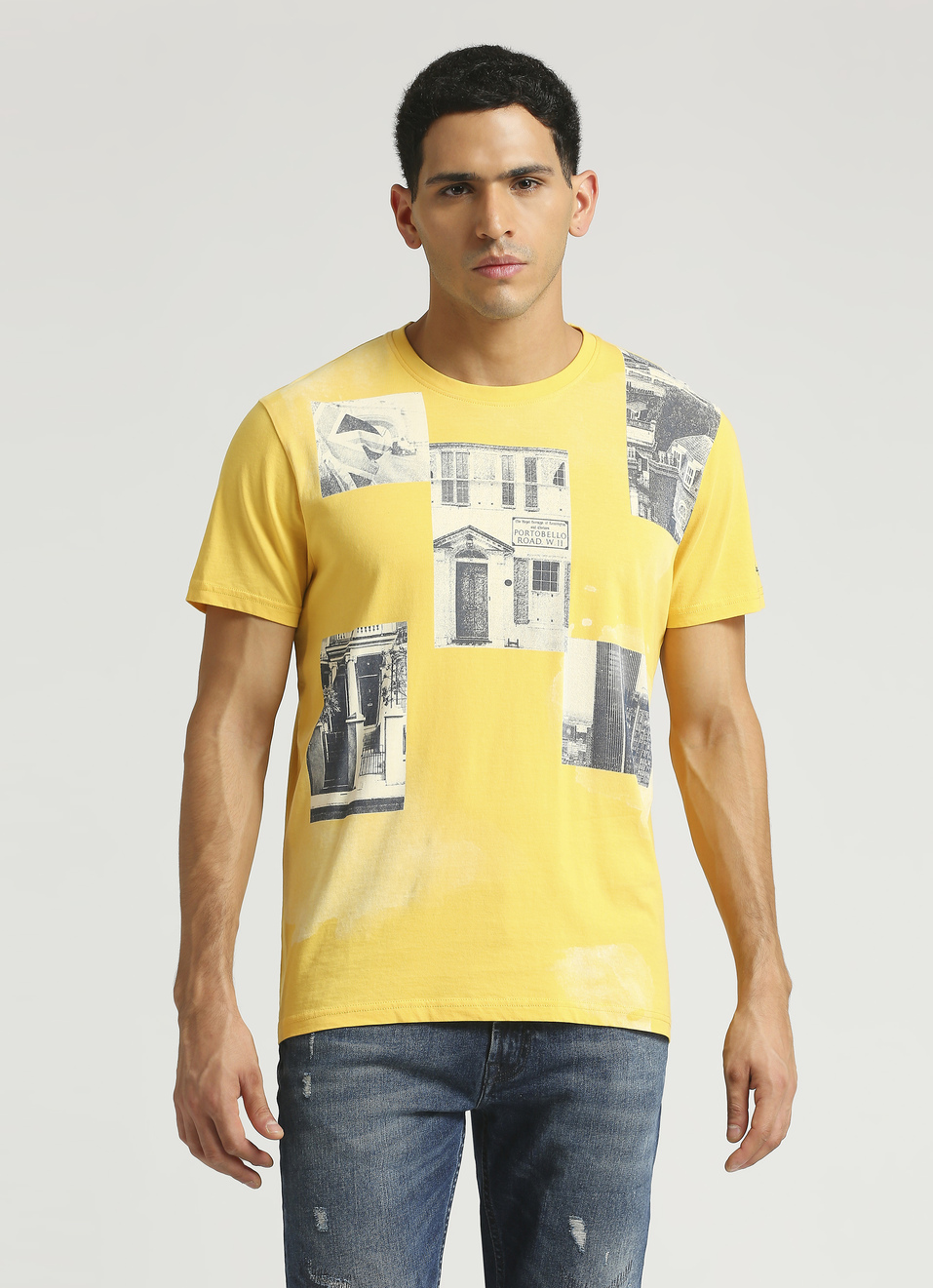 Yellow Photographic Print Short Sleeve T-shirt, , large image number 1