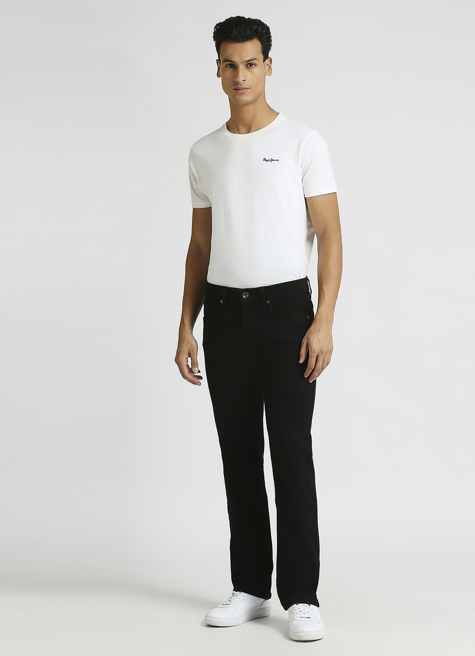 Holborne Jet Black Mid Rise Straight Fit Jeans, , large image number 1