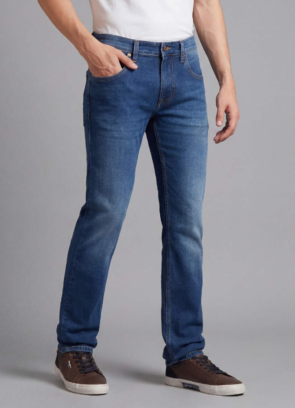 Vapour Blue Mid Rise Slim Jeans, , large image number 0