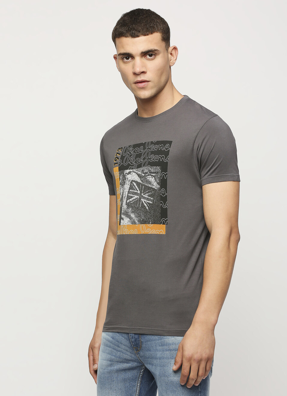 Grey Union Jack Printed Short Sleeve Tee, , large image number 3