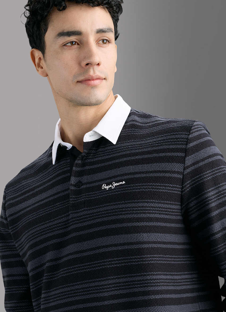 Men Black Striped Rugby Polo T-shirt, , large image number 4