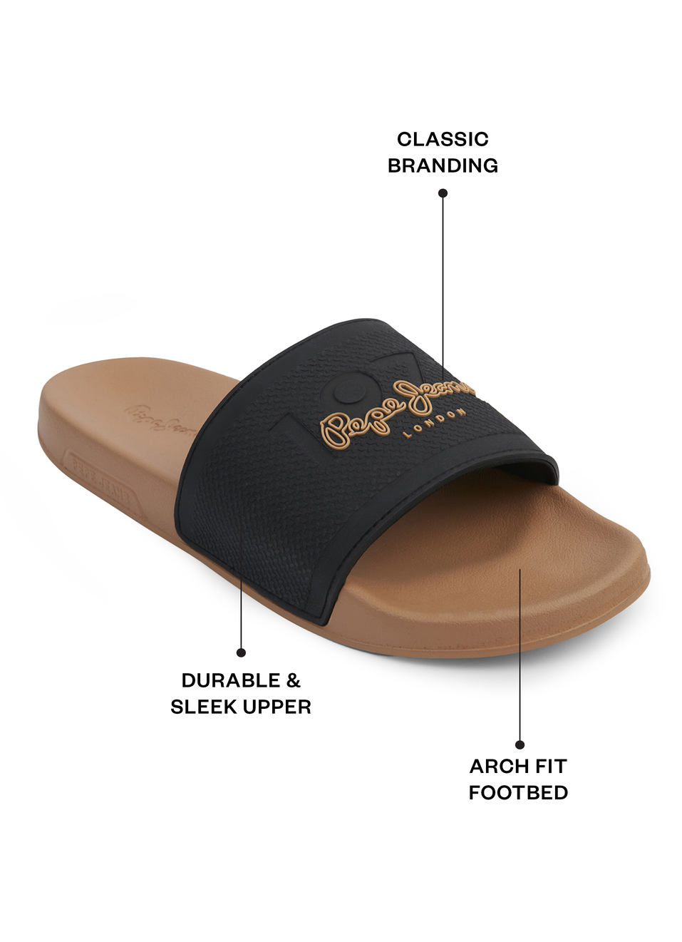 Brown Lightweight Beach Slides With Textured Logo Print, , large image number 1