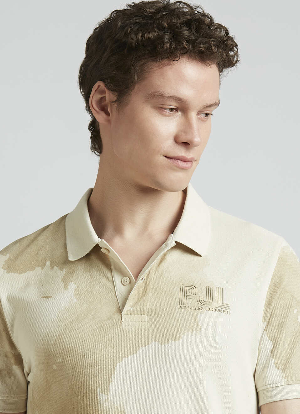 Ivory Graphic Print Short Sleeve Polo, , large image number 4