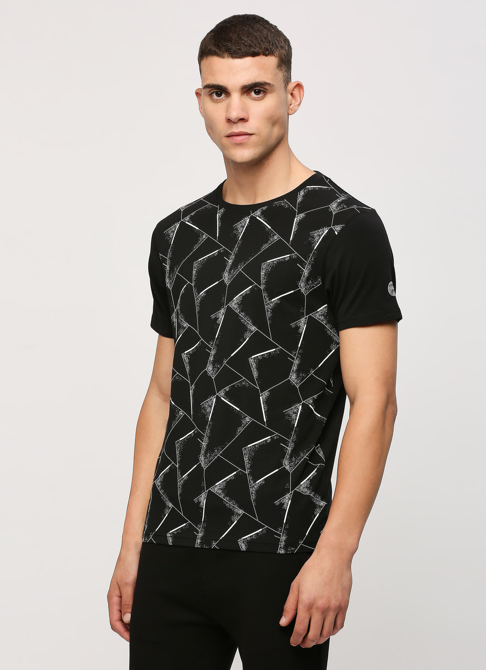 Black Geometric Print Short Sleeve T-shirt, , large image number 3