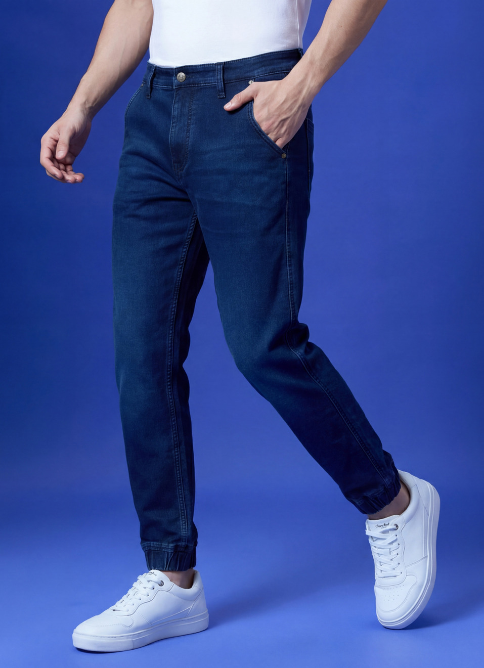 Blue Mid Rise Ankle Length Joggers, , large image number 0