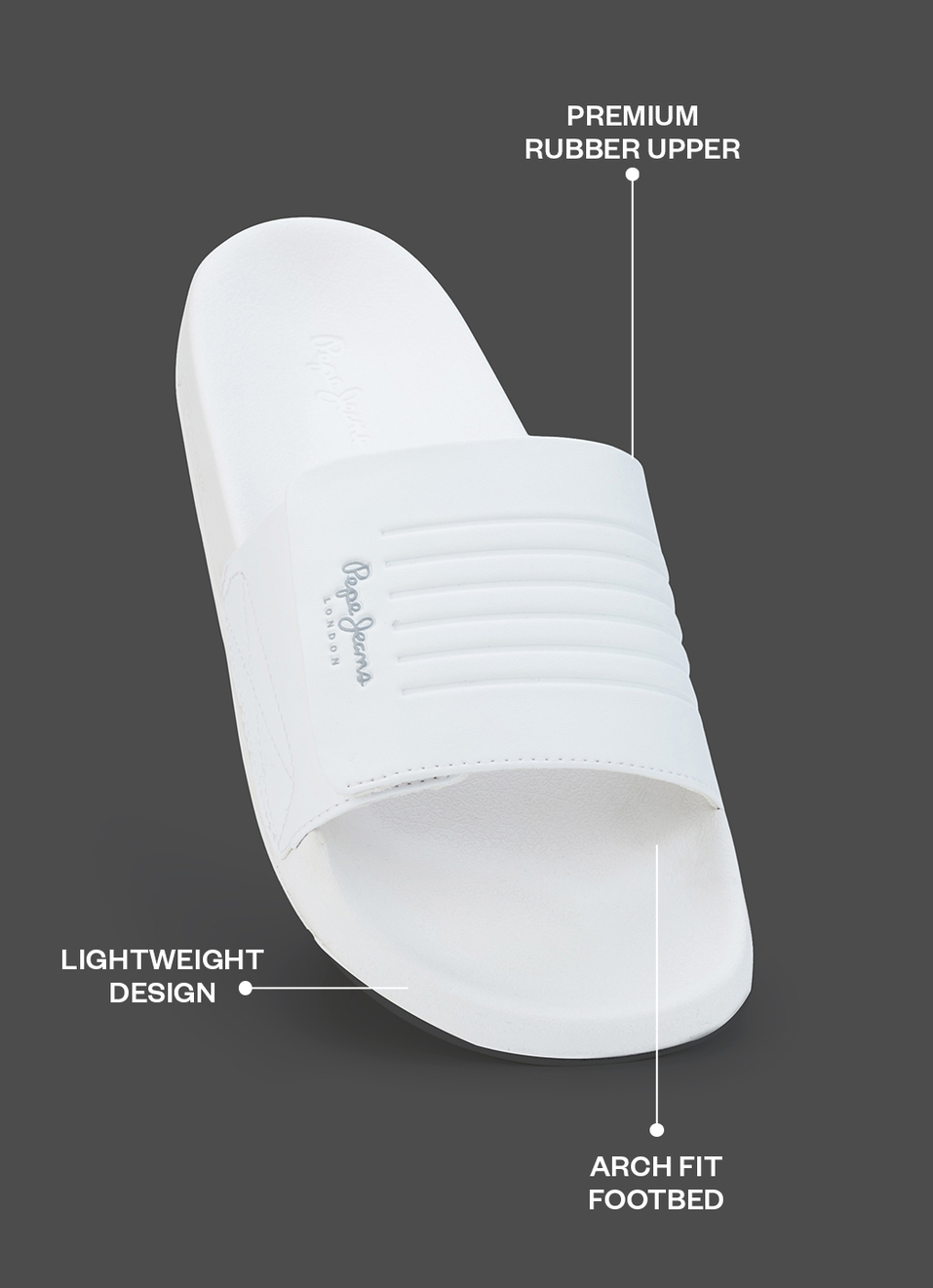 Men White Solid Velcro Strap Slides, , large image number 1