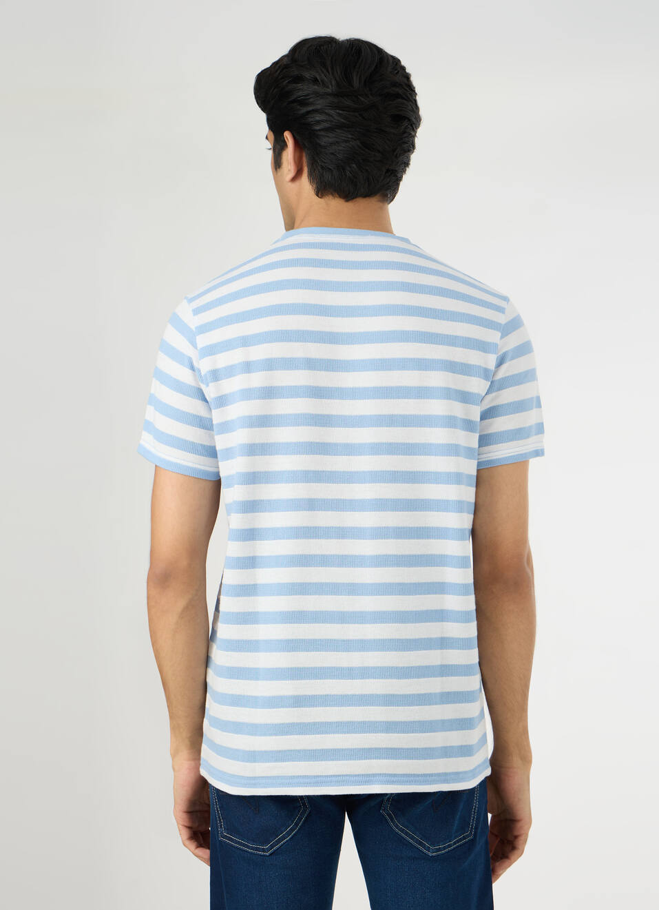 Men Blue Striped Slim Fit T-shirt, , large image number 2