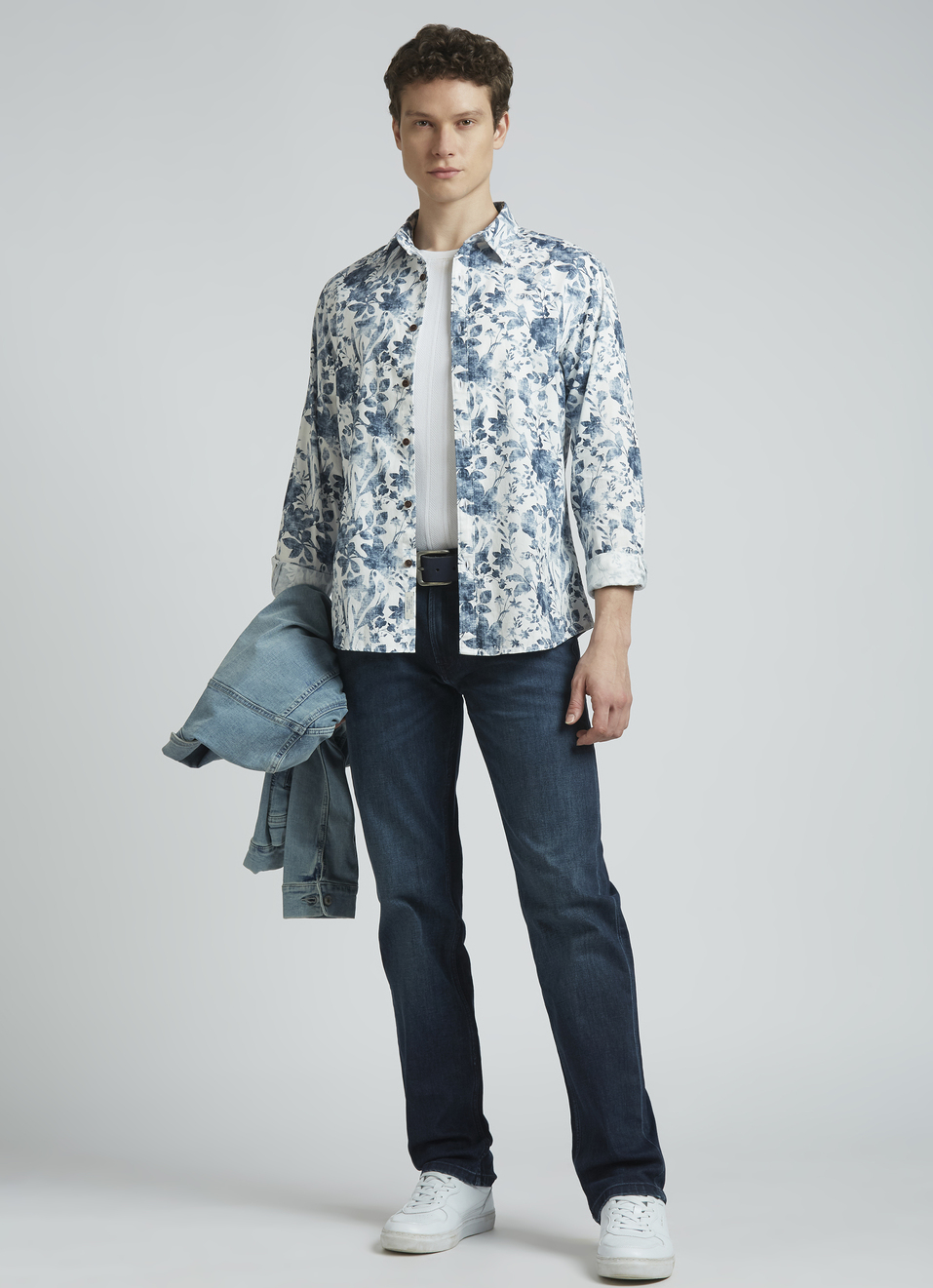 Blue Floral Print Full Sleeve Shirt, , large image number 5