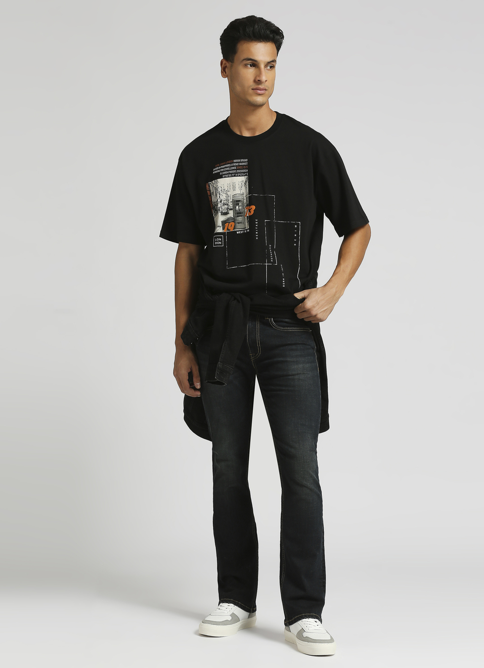 Black Oversized Photographic Print Short Sleeve T-shirt, , large image number 5