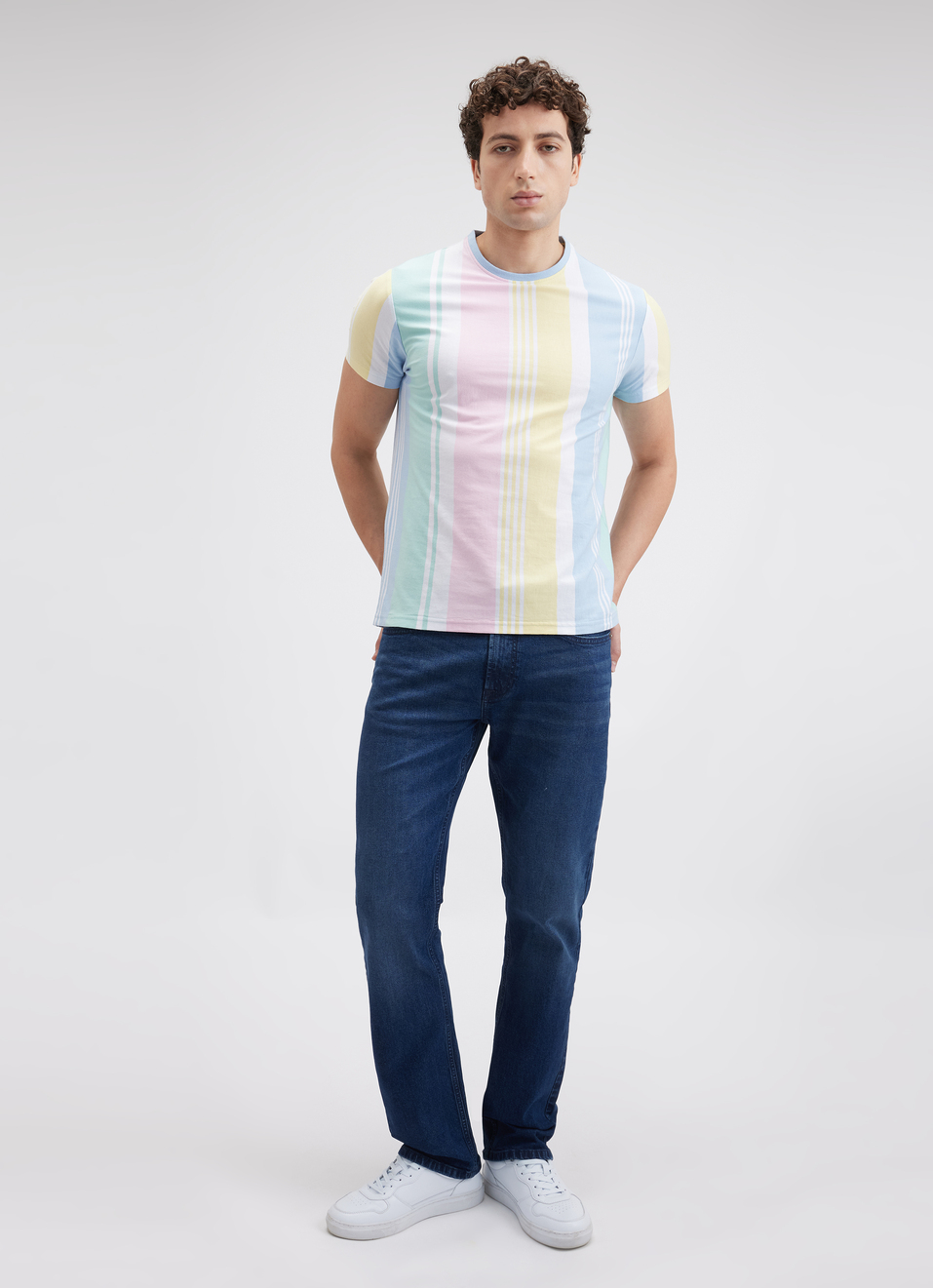 Men Blue Colour Stripe Short Sleeve T-shirt, , large image number 5