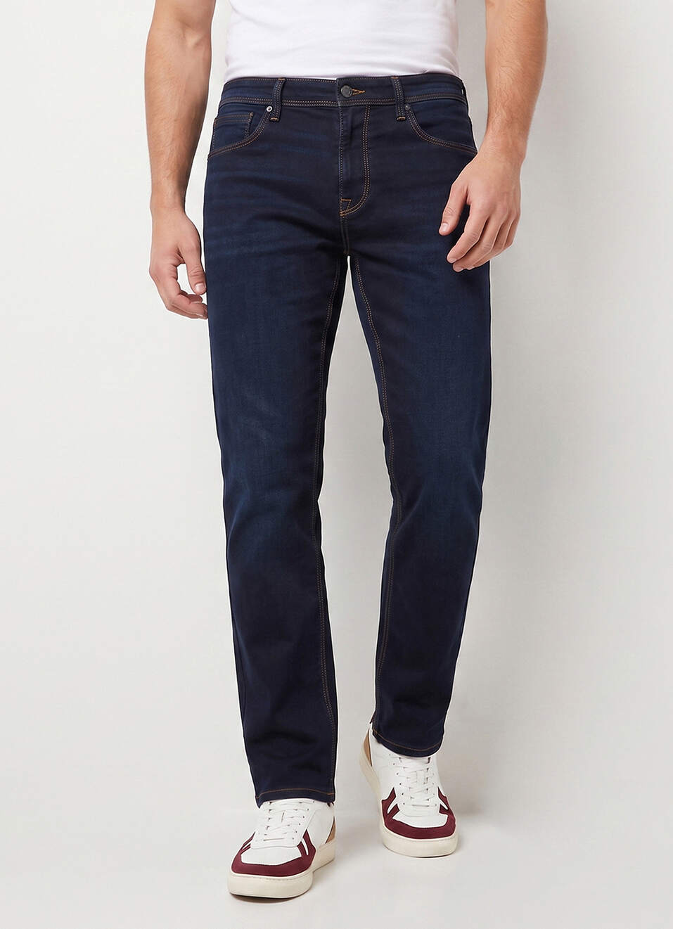 Men Blue Straight Fit Mid Rise Stretchable Jeans, , large image number 2