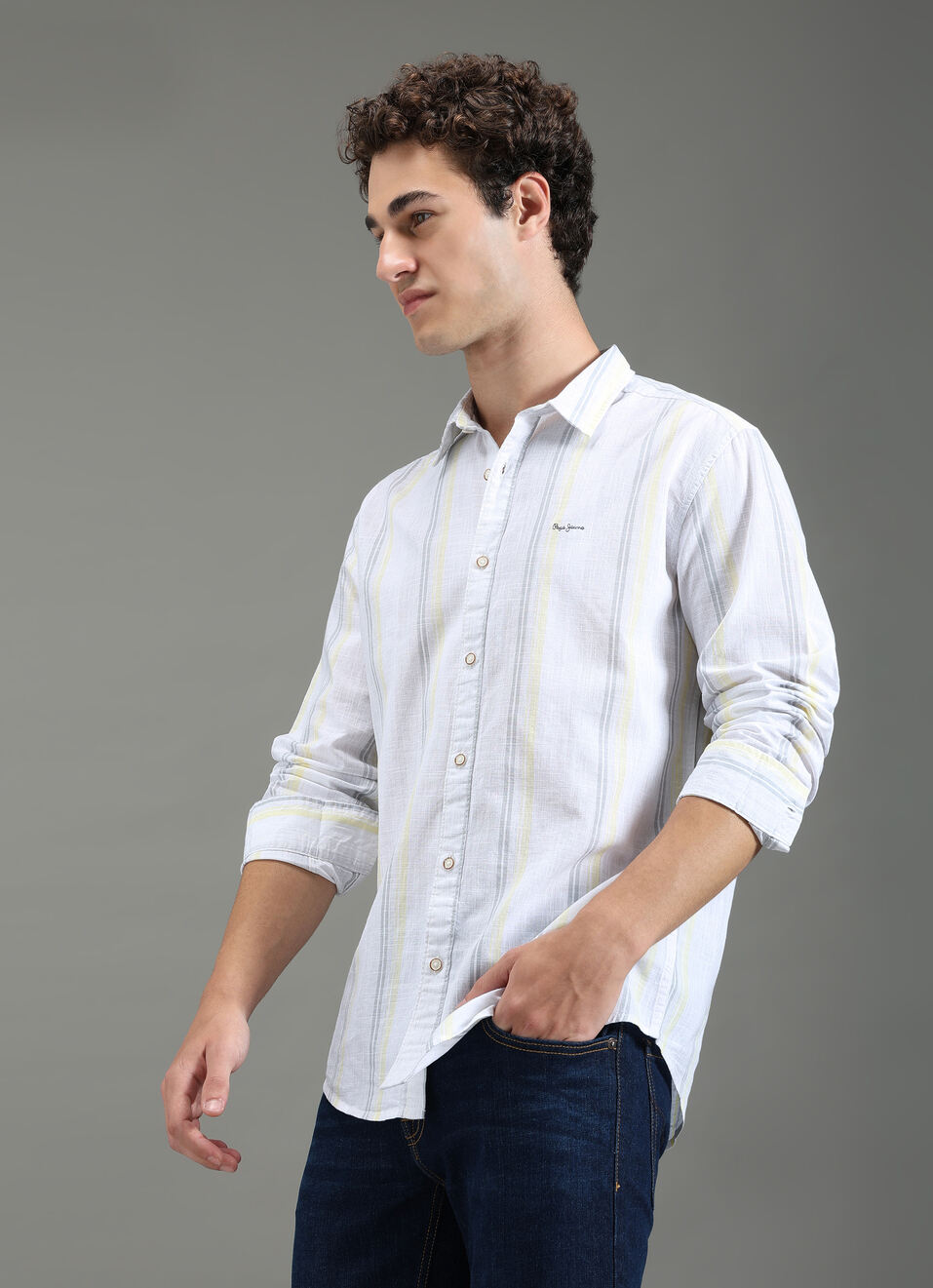 Men Beige Striped Shirt, , large image number 3