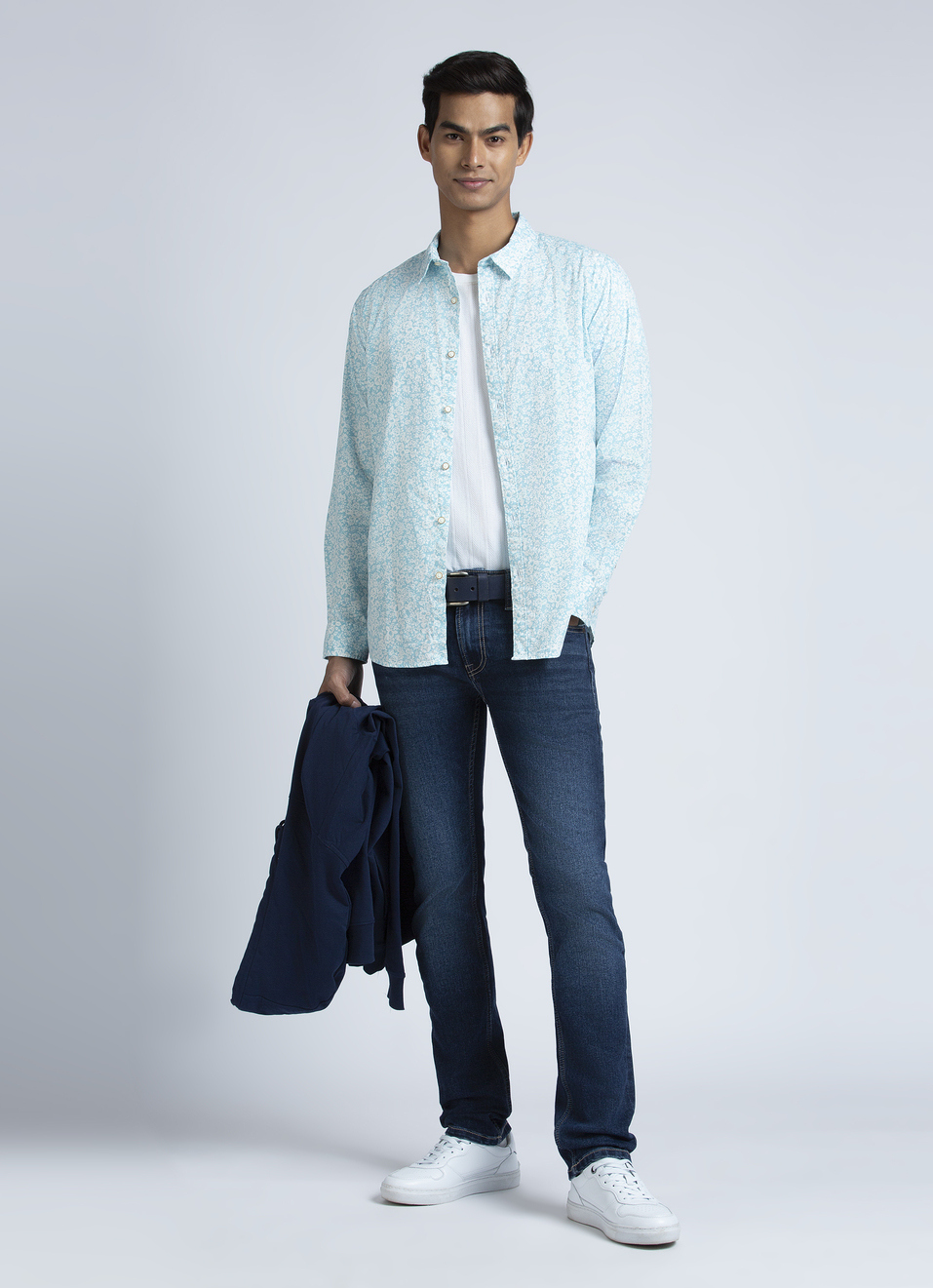 Blue Floral Print Full Sleeve Shirt, , large image number 4