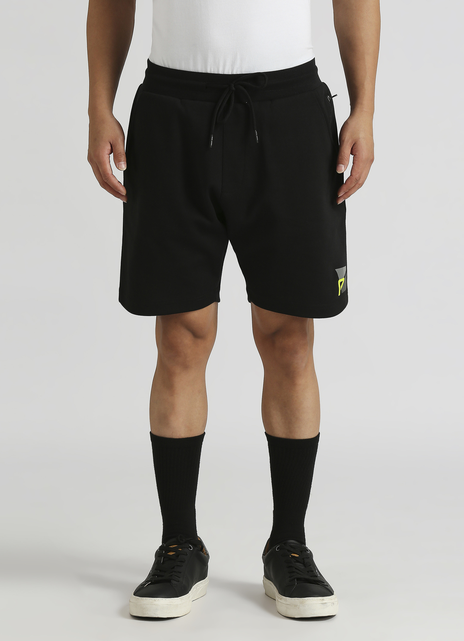 Black Elasticated Waist Print Shorts, , large image number 1