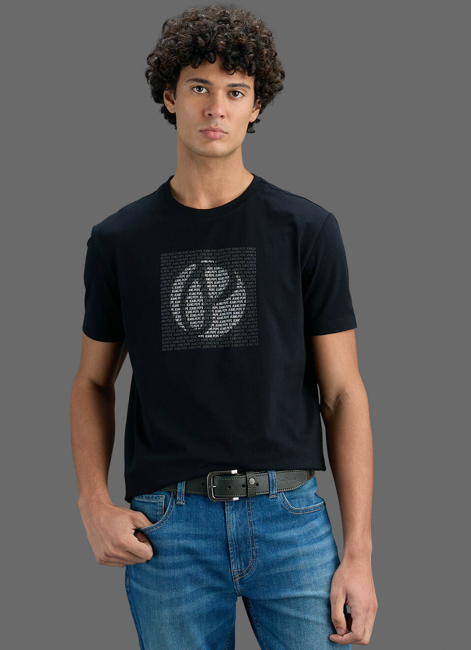 Men Black Slim Printed T-shirt, , large image number 0