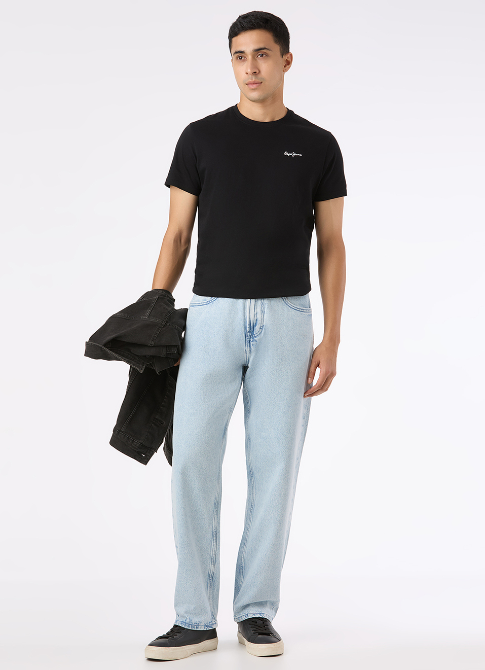 Men Light Blue Mid Rise Baggy Fit Tapered Jeans, , large image number 1