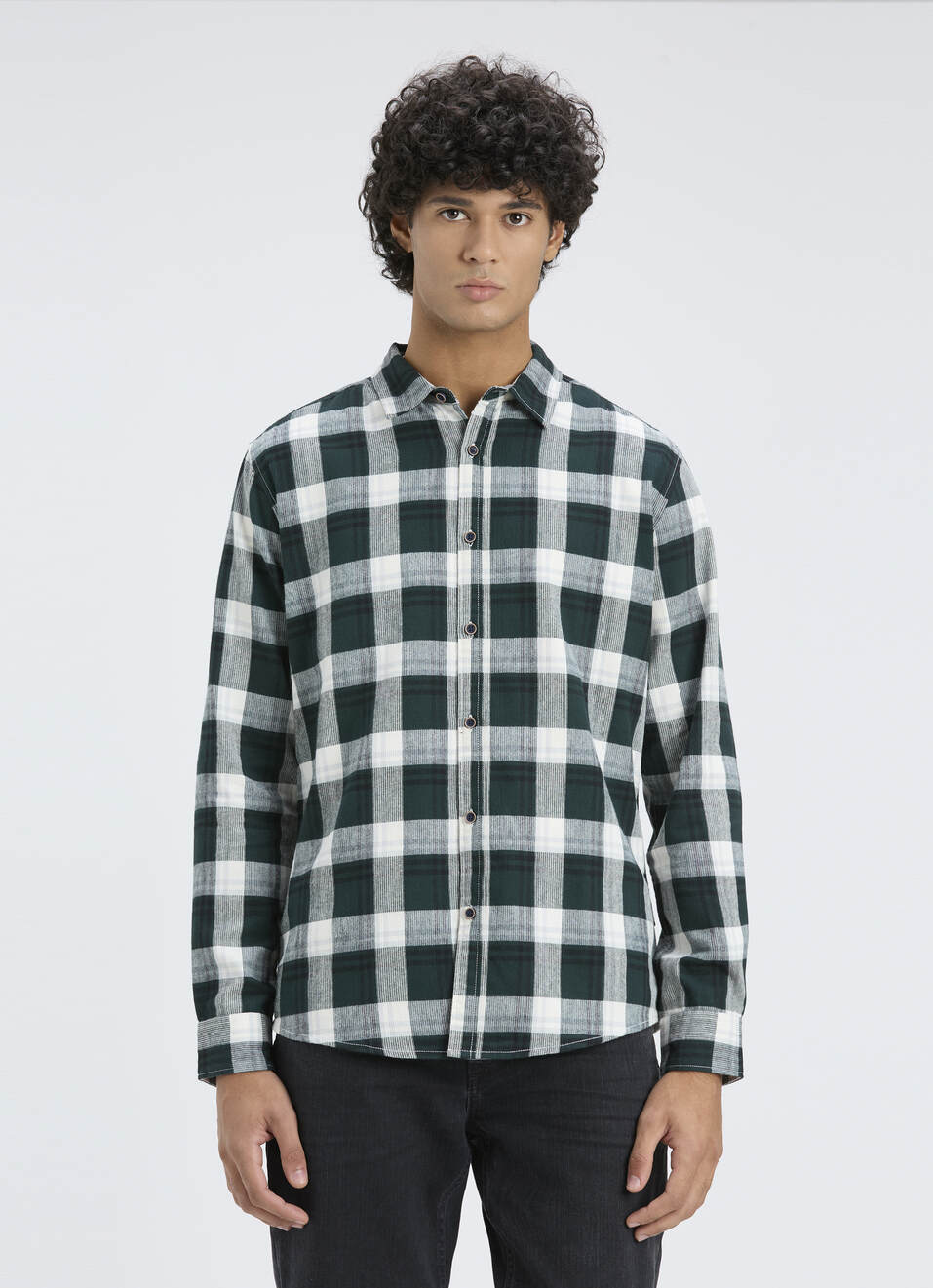 Men Green & White Large Check Full Sleeve Shirt, , large image number 1