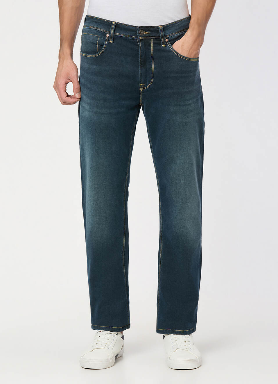 Men Blue Mid Rise Straight Fit All Clima Jeans, , large image number 2