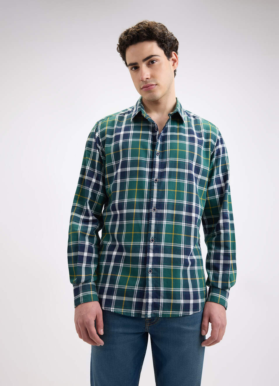 Men Green Check Full Sleeve Shirt, , large image number 1
