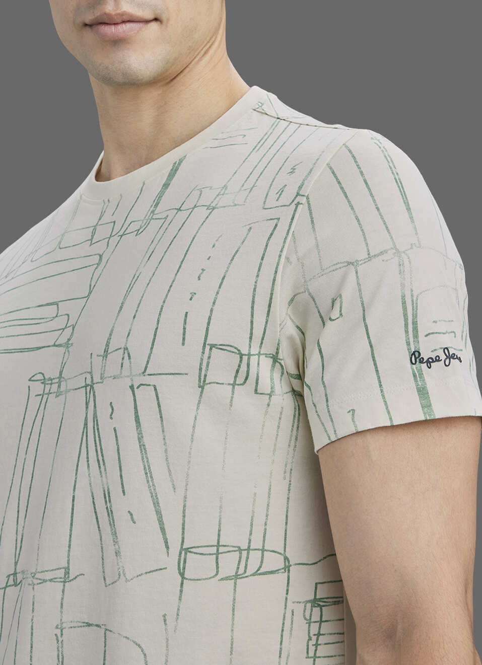 Men Ivory Printed Slim Fit Short Sleeve T-shirt, , large image number 1