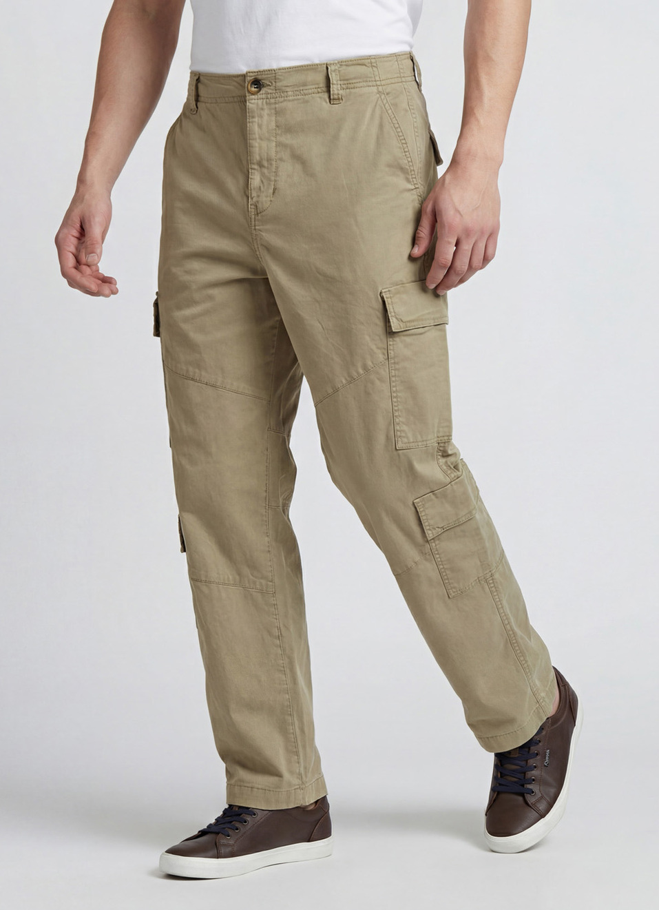 Khaki Mid Waist Baggy Fit Cargo Pants, , large image number 0