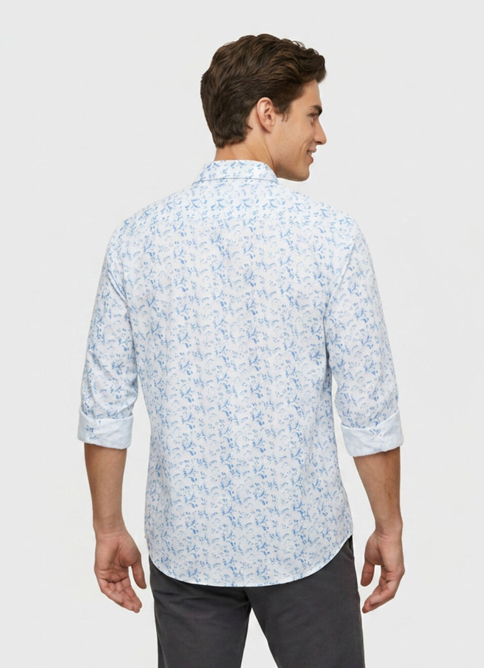 Men Blue Printed Oxford Long Sleeve Shirt, , large image number 2