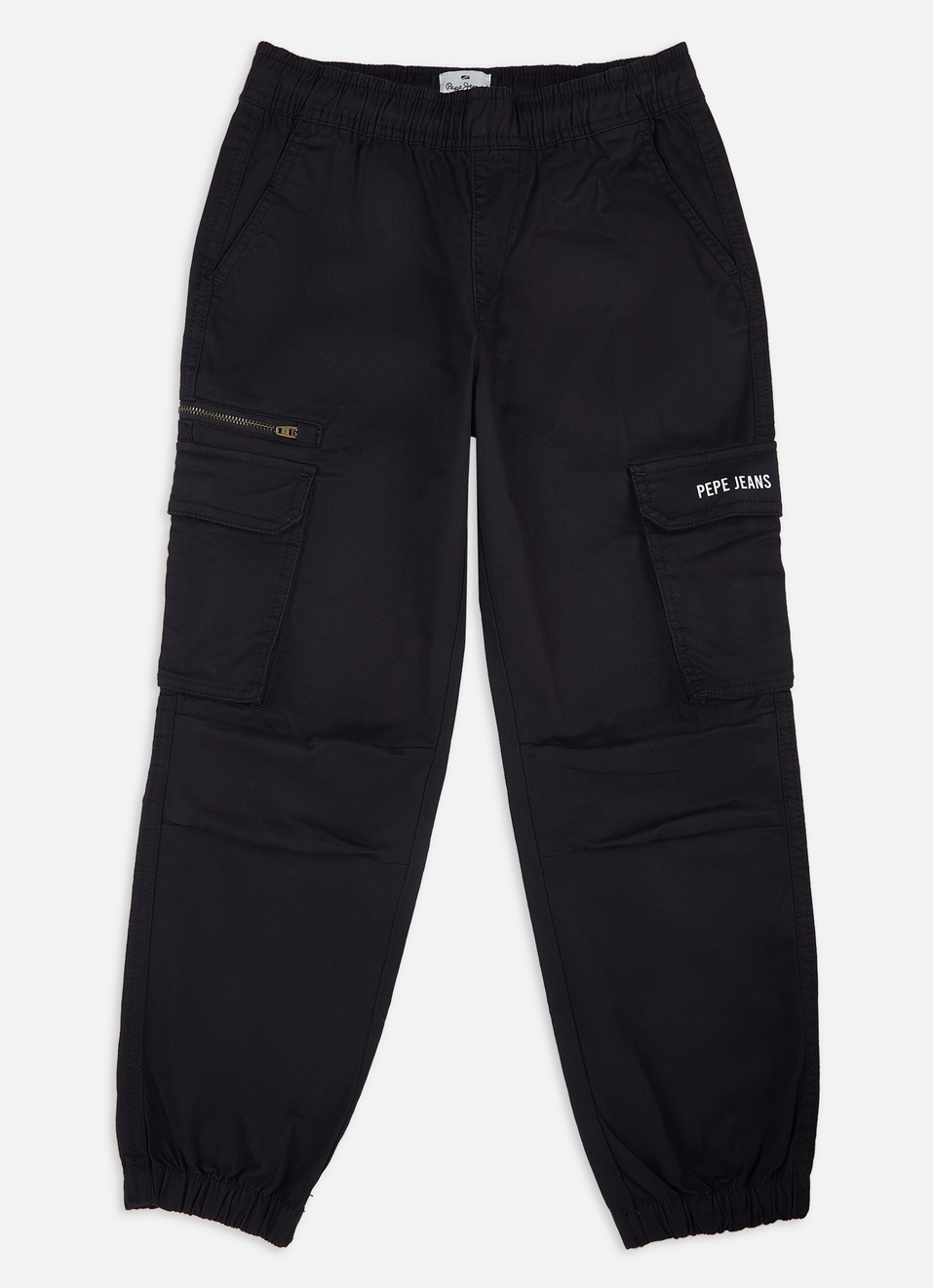 Boys Black Mid Rise Stretch Cargo Pants, , large image number 0