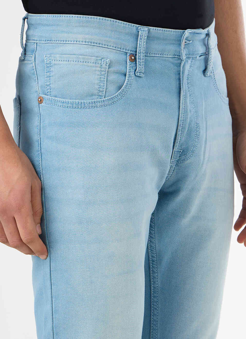 Men Light Blue Mid Rise Slim Fit Jeans, , large image number 4